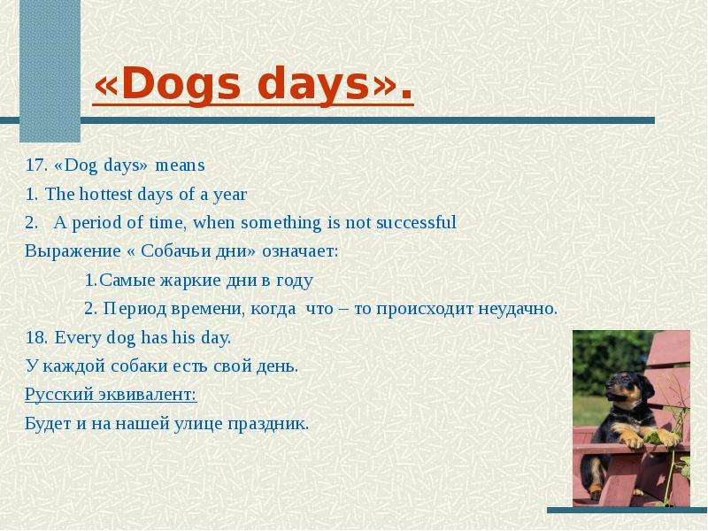 Dogs days . . Dog days means
