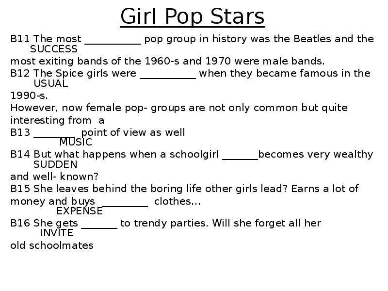 Girl Pop Stars B The most pop