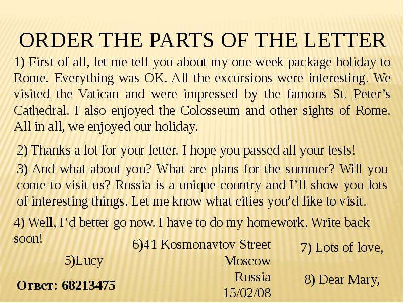 ORDER the parts of the letter