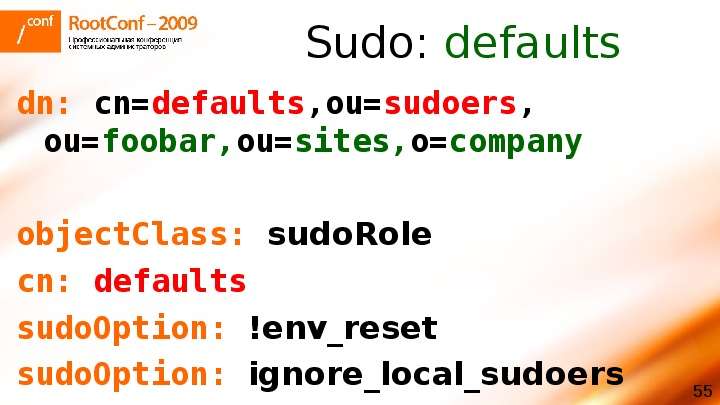 Sudo defaults dn cn