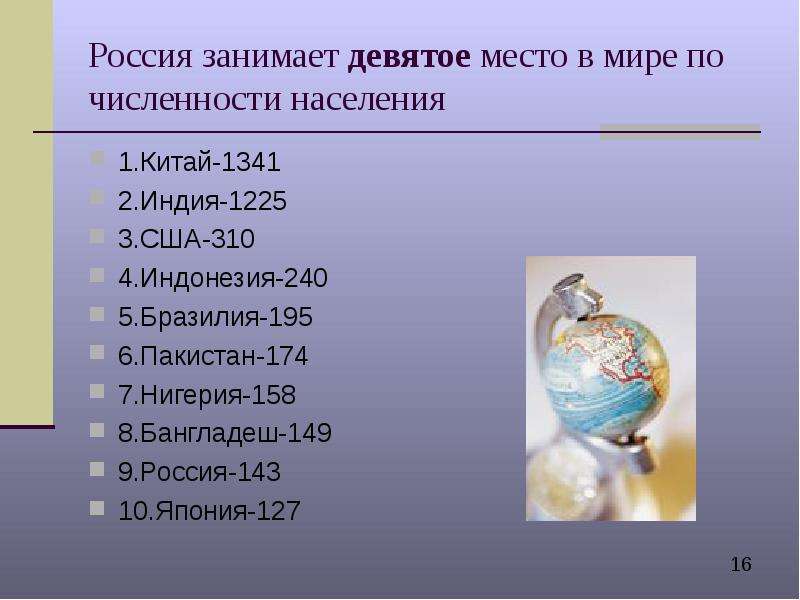 Россия занимает девятое место
