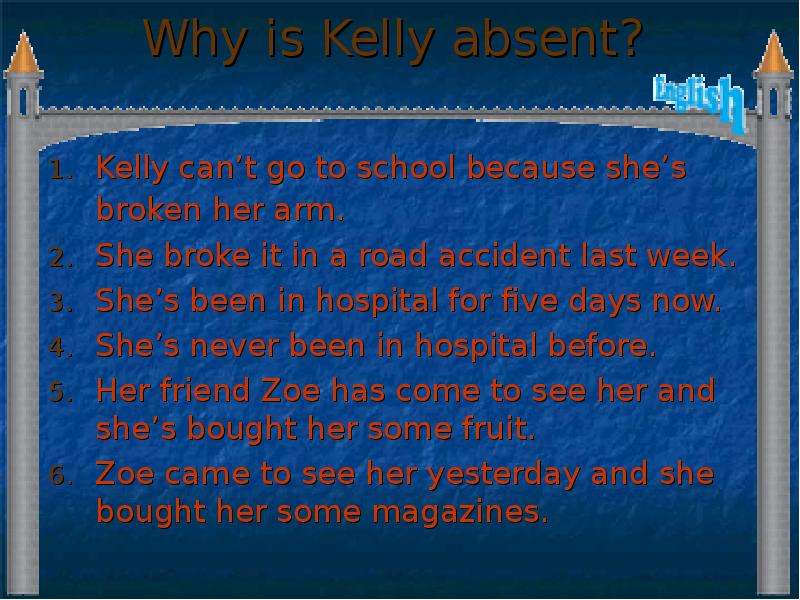 Why is Kelly absent? Kelly