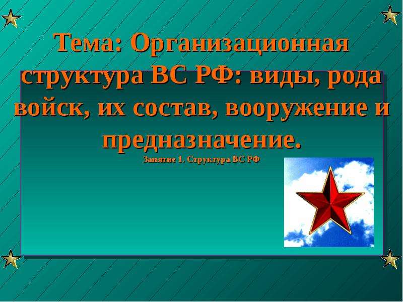 Презентация Организационная структура ВС РФ: виды, рода войск, их состав, вооружение