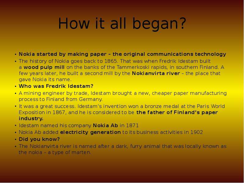 How it all began? Nokia