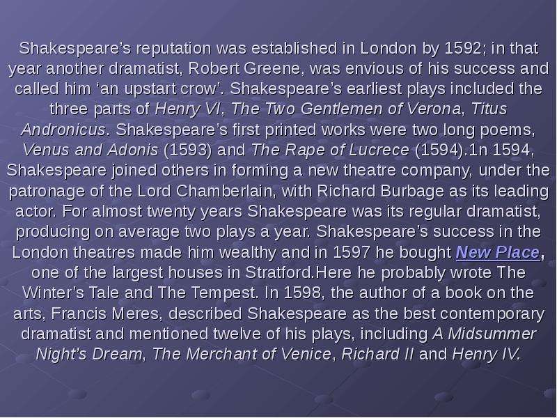 Shakespeare s reputation was