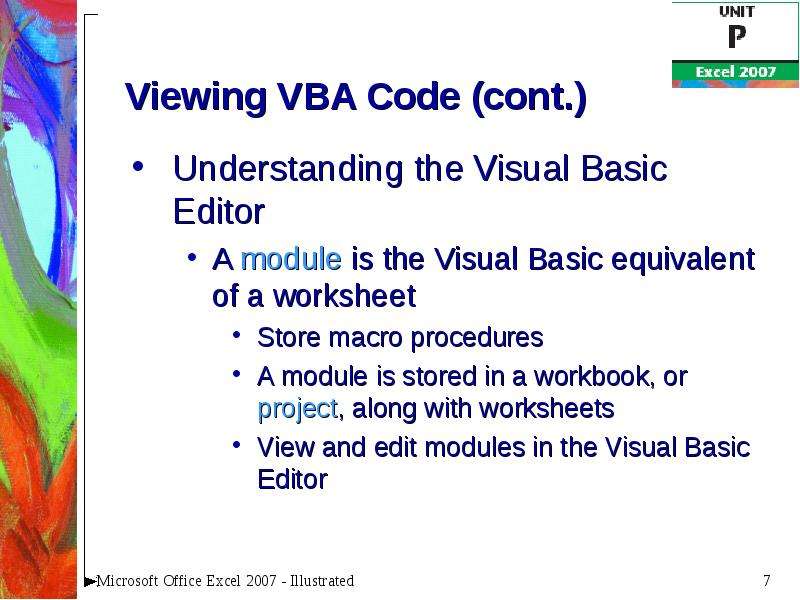 Viewing VBA Code cont.