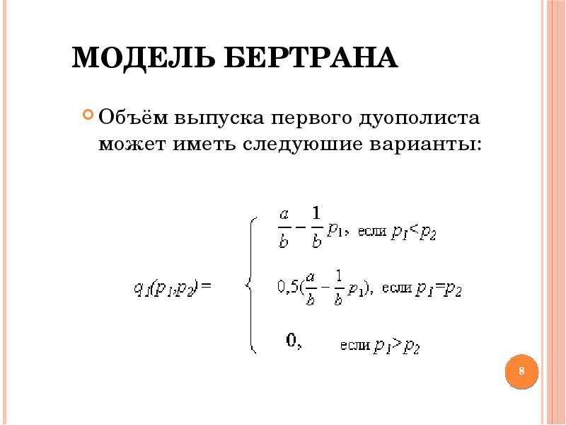Модель Бертрана Объём выпуска