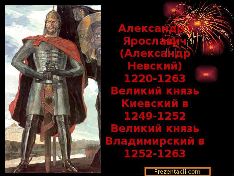 Презентация Александр I Ярославич (Александр Невский) 1220-1263 Великий князь Киевский в 1249-1252 Великий князь Владимирский в 1252-1263