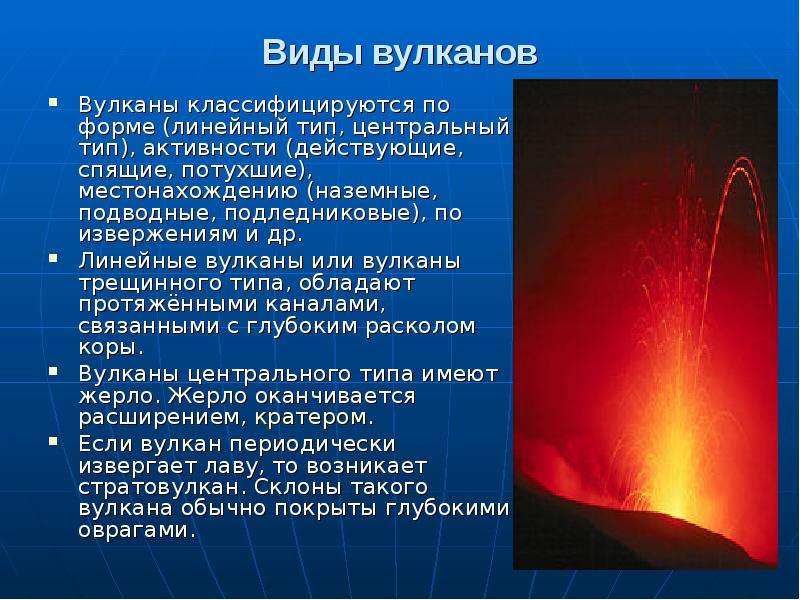 Виды вулканов Вулканы