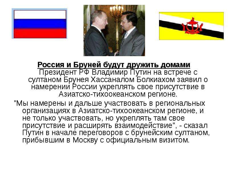 Россия и Бруней будут дружить