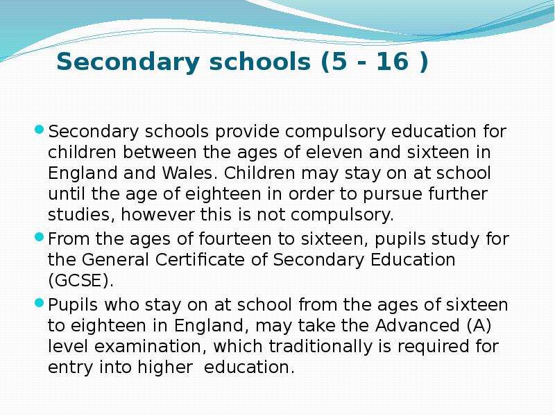 Secondary schools - Secondary