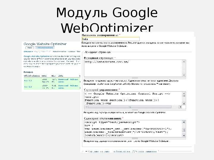 Модуль Google WebOptimizer