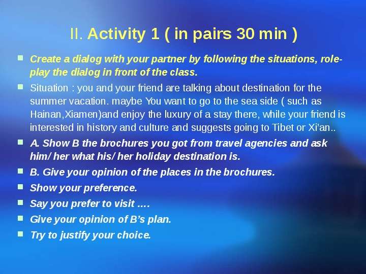 II. Activity in pairs min