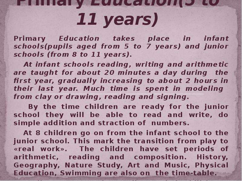 Primary Education to years
