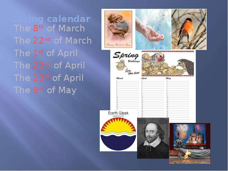 Spring calendar The th of
