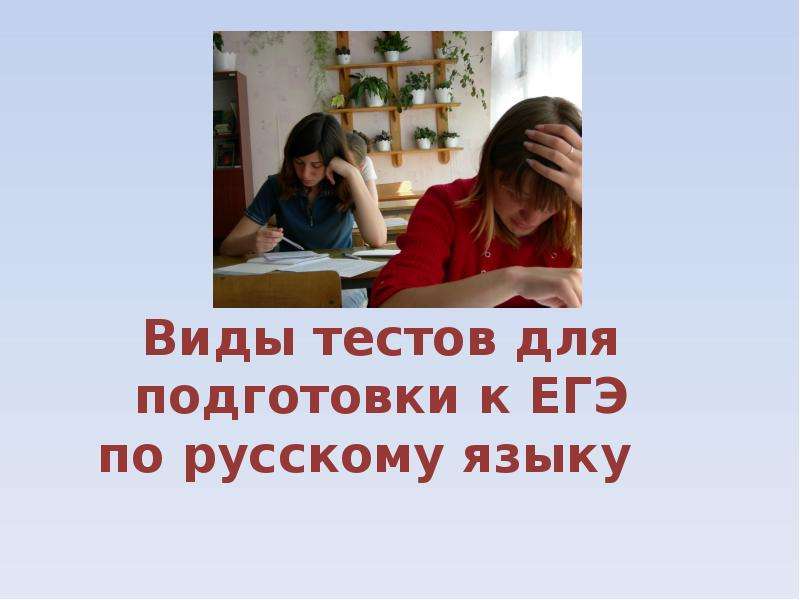 Презентация Виды тестов для подготовки к ЕГЭ по русскому языку