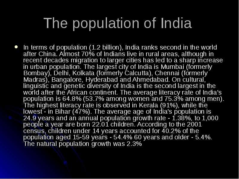 The population of India In