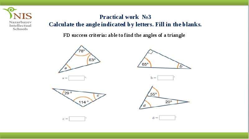 Practical work Calculate the