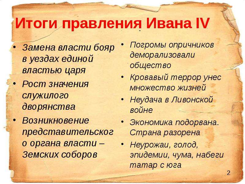 Итоги правления Ивана IV