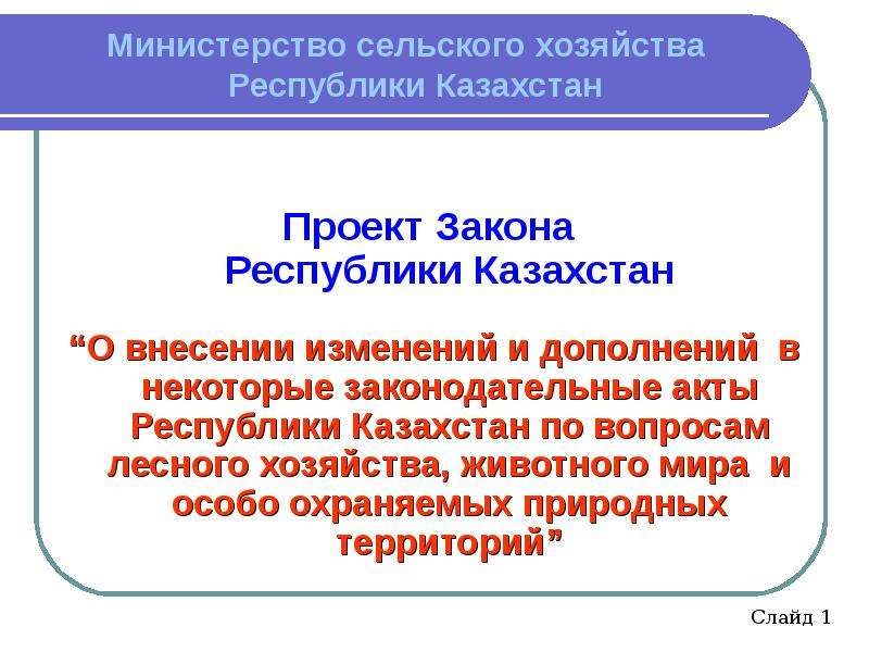 Презентация Проект Закона Республики Казахстан