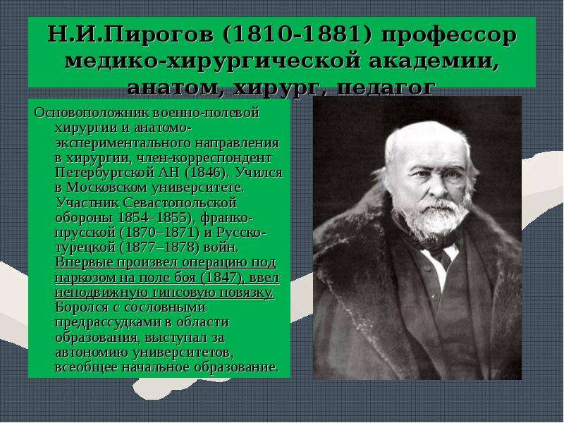 Н.И.Пирогов - профессор