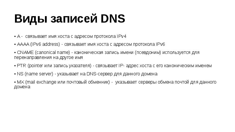 Виды записей DNS A -