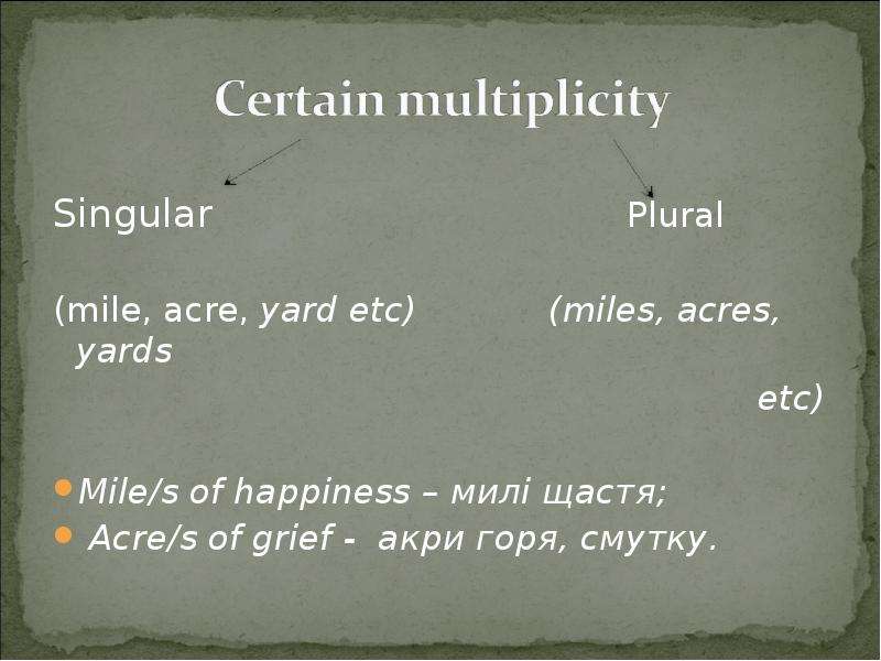 Singular Plural mile, acre,