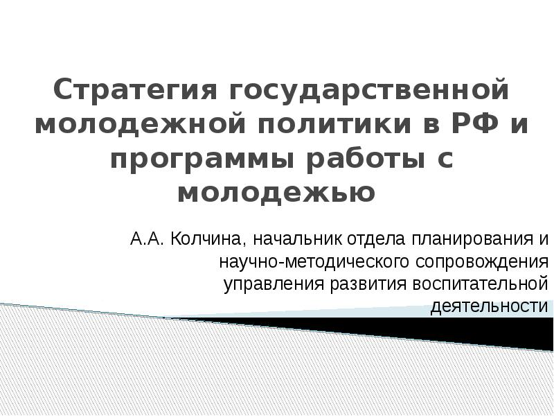 Презентация Стратегия государственной молодежной политики в РФ и программы работы с молодежью
