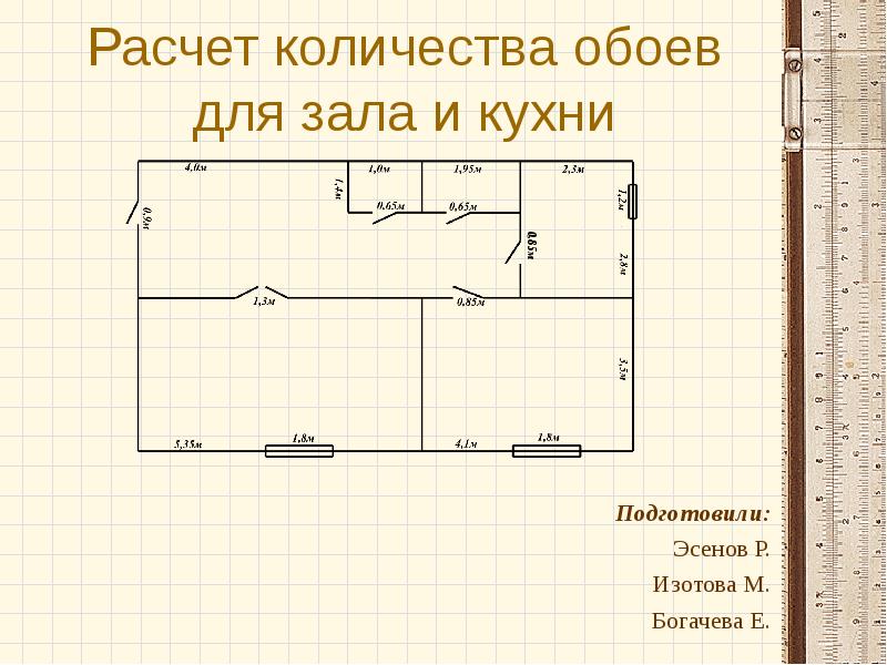 Презентация Расчет количества обоев для зала и кухни