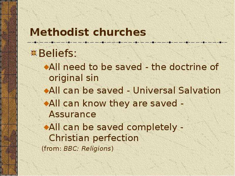 Methodist churches Beliefs
