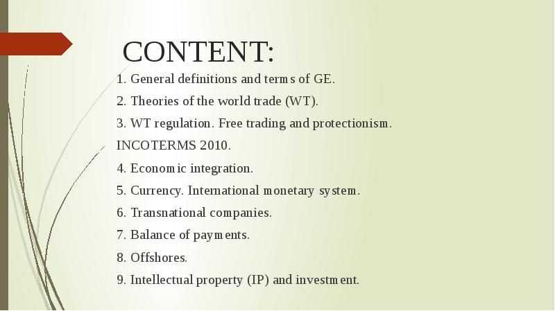 CONTENT . General definitions