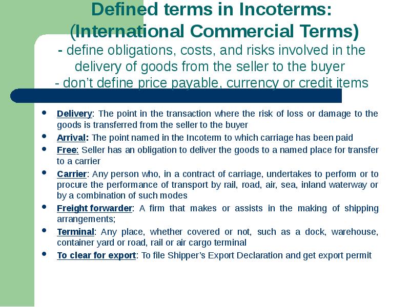 Defined terms in Incoterms