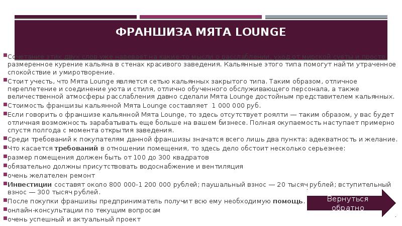 Франшиза МЯТА Lounge