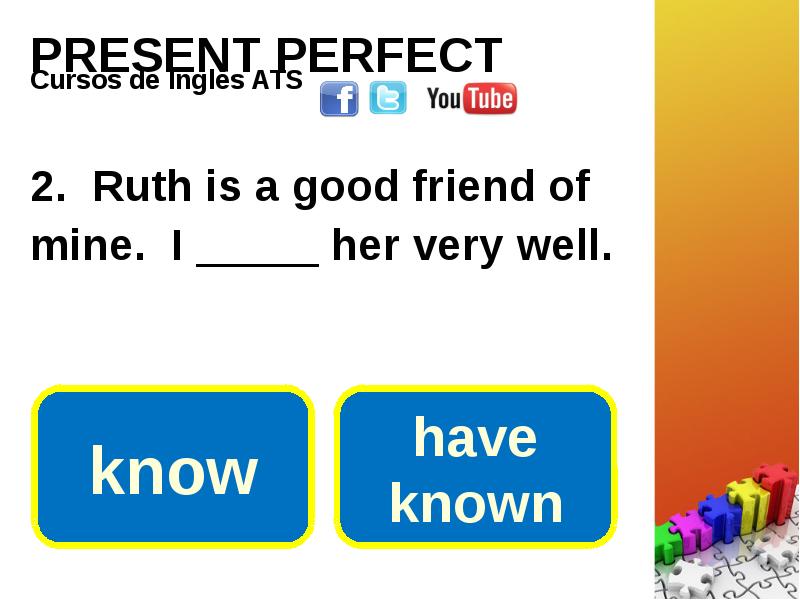 PRESENT PERFECT . Ruth is a