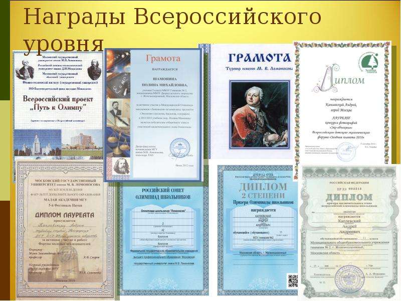 Награды Всероссийского уровня