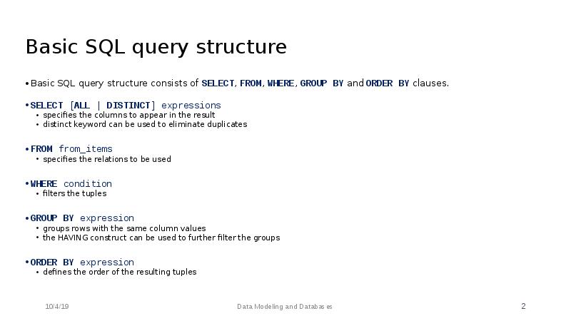 Basic SQL query structure