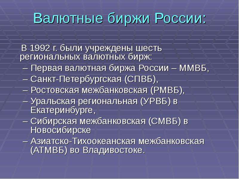 Валютные биржи России В г.