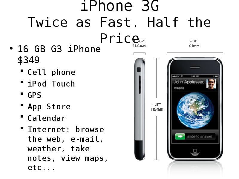 iPhone G Twice as Fast. Half
