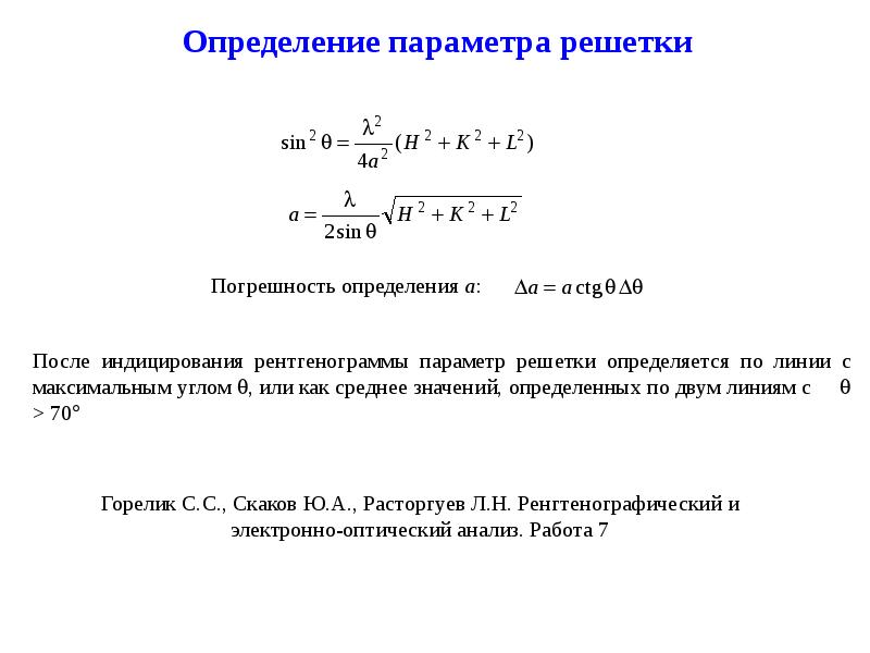 Определение параметра решетки