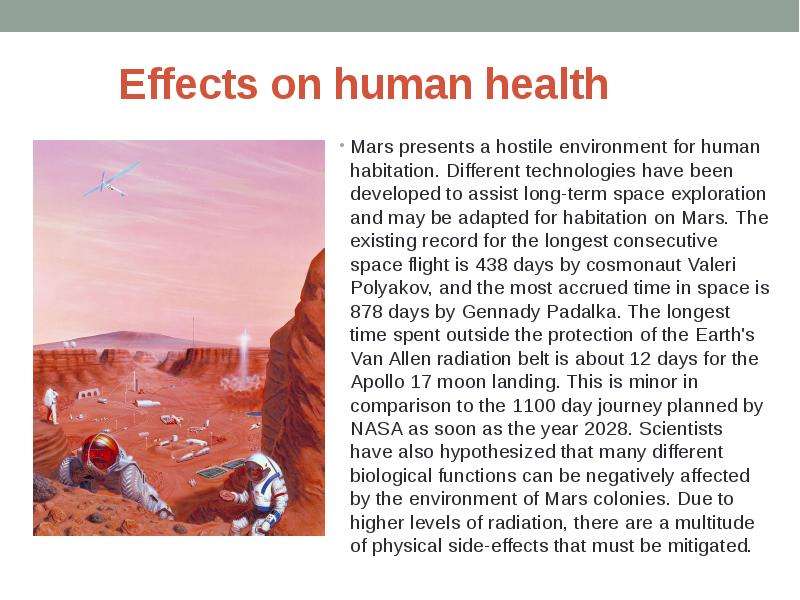 Effects on human health Mars