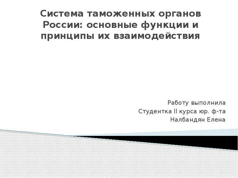 Презентация Система таможенных органов России: основные функции и принципы их взаимодействия