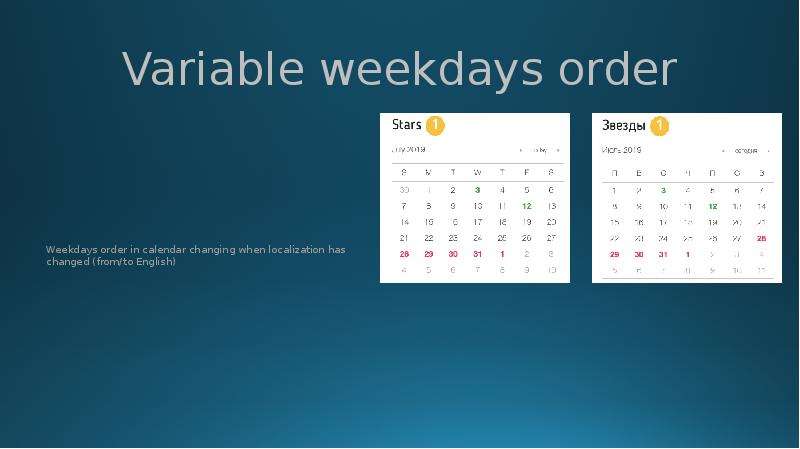 Variable weekdays order