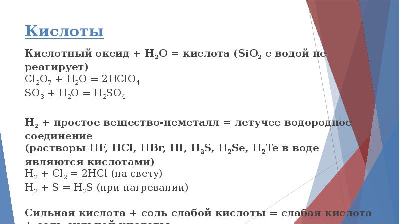 Кислоты Кислотный оксид H O
