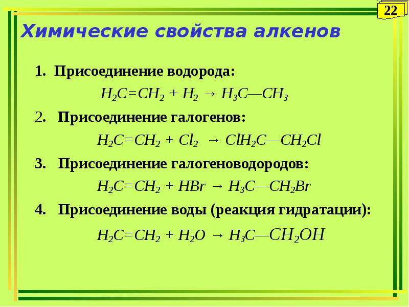 Химические свойства алкенов .