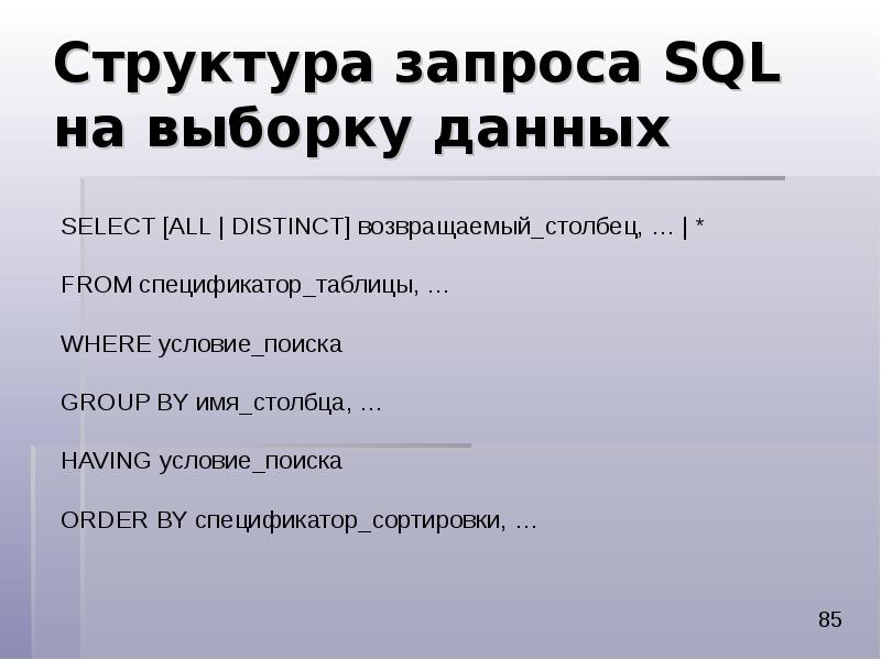 Структура запроса SQL на