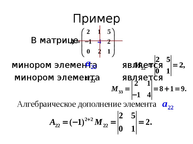 Пример В матрице минором
