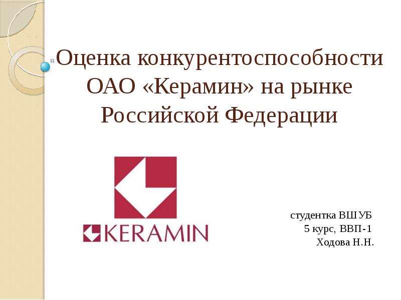 Презентация Оценка конкурентоспособности ОАО «Керамин» на рынке Российской Федерации