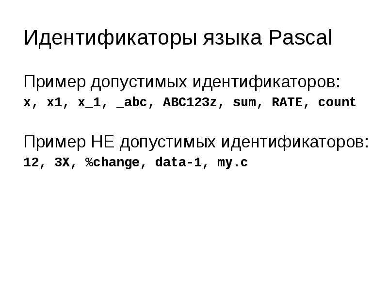 Идентификаторы языка Pascal